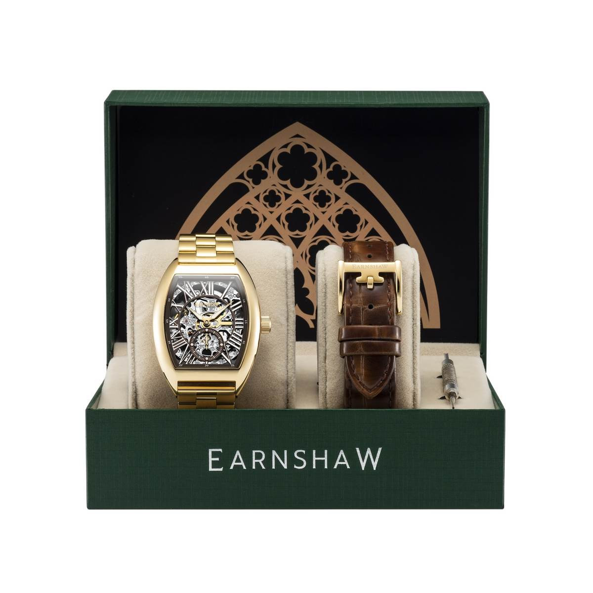 Coffret montre homme Earnshaw CHAPEL ES-8123-44 automatique - cadran marron