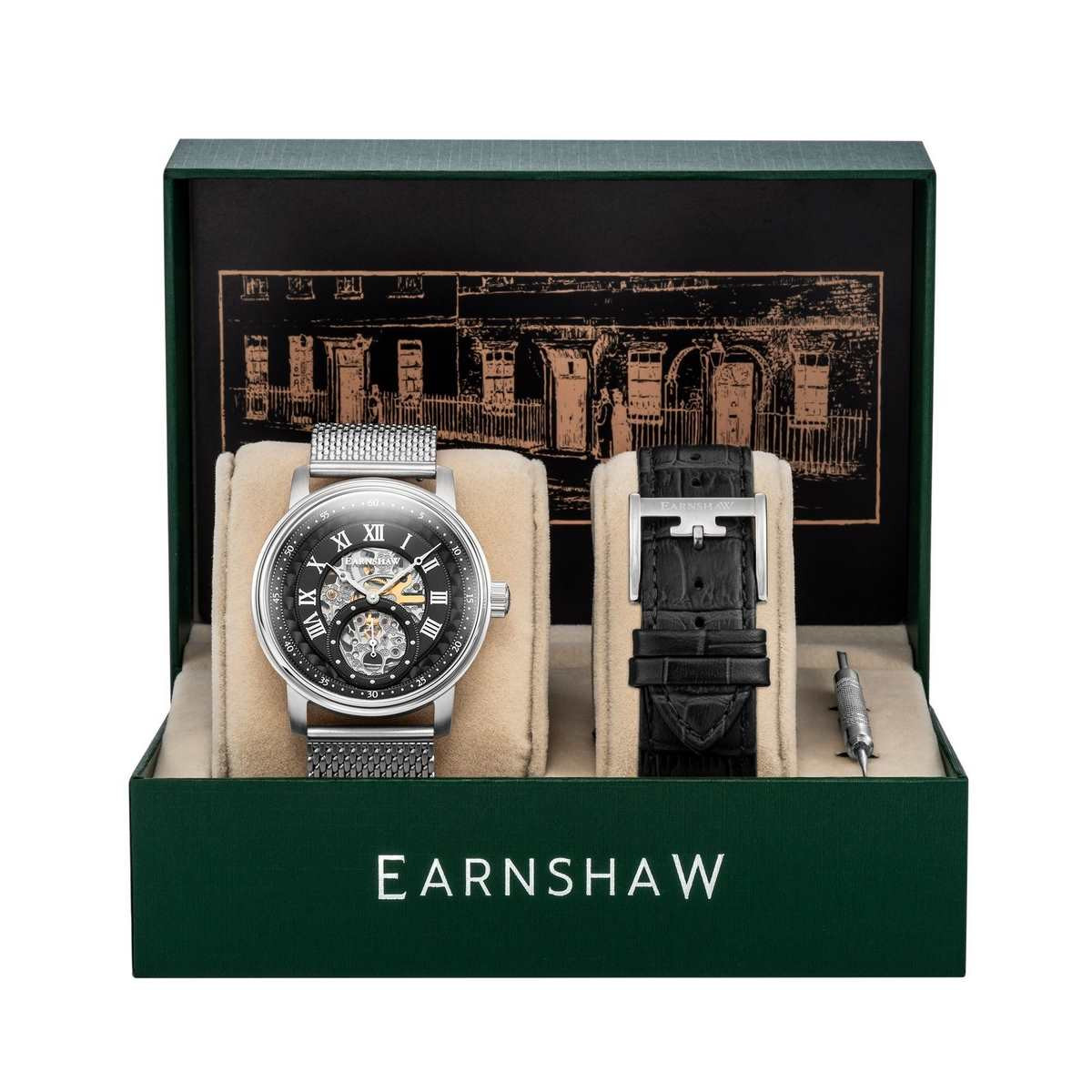 Coffret montre homme Earnshaw DOWNING ES-8119-44 automatique - cadran noir