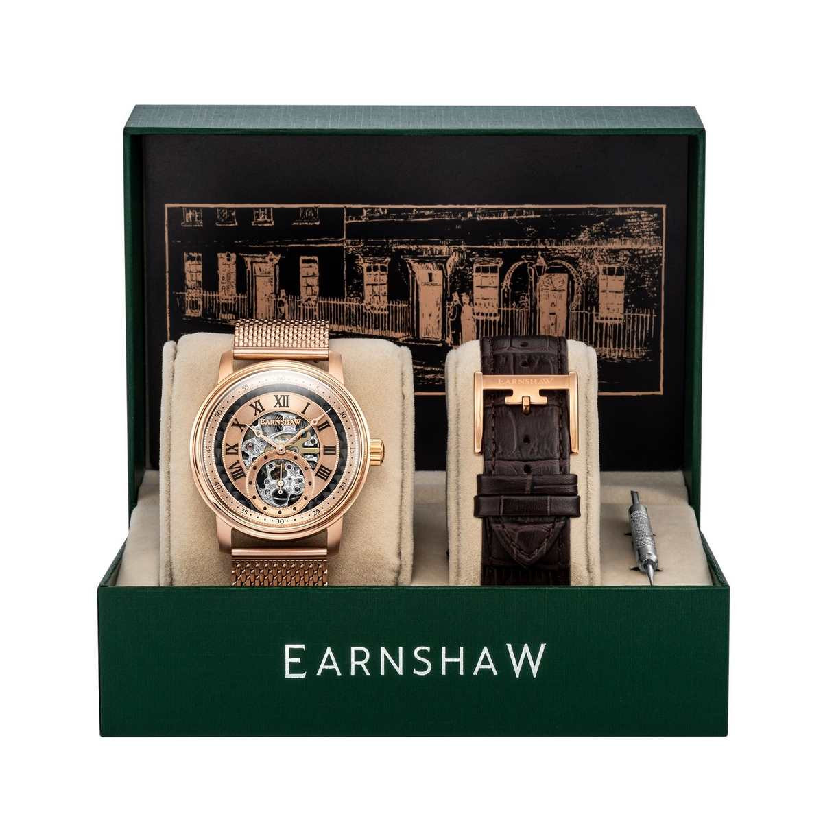 Coffret montre homme Earnshaw DOWNING ES-8119-66 automatique -  cadran noir