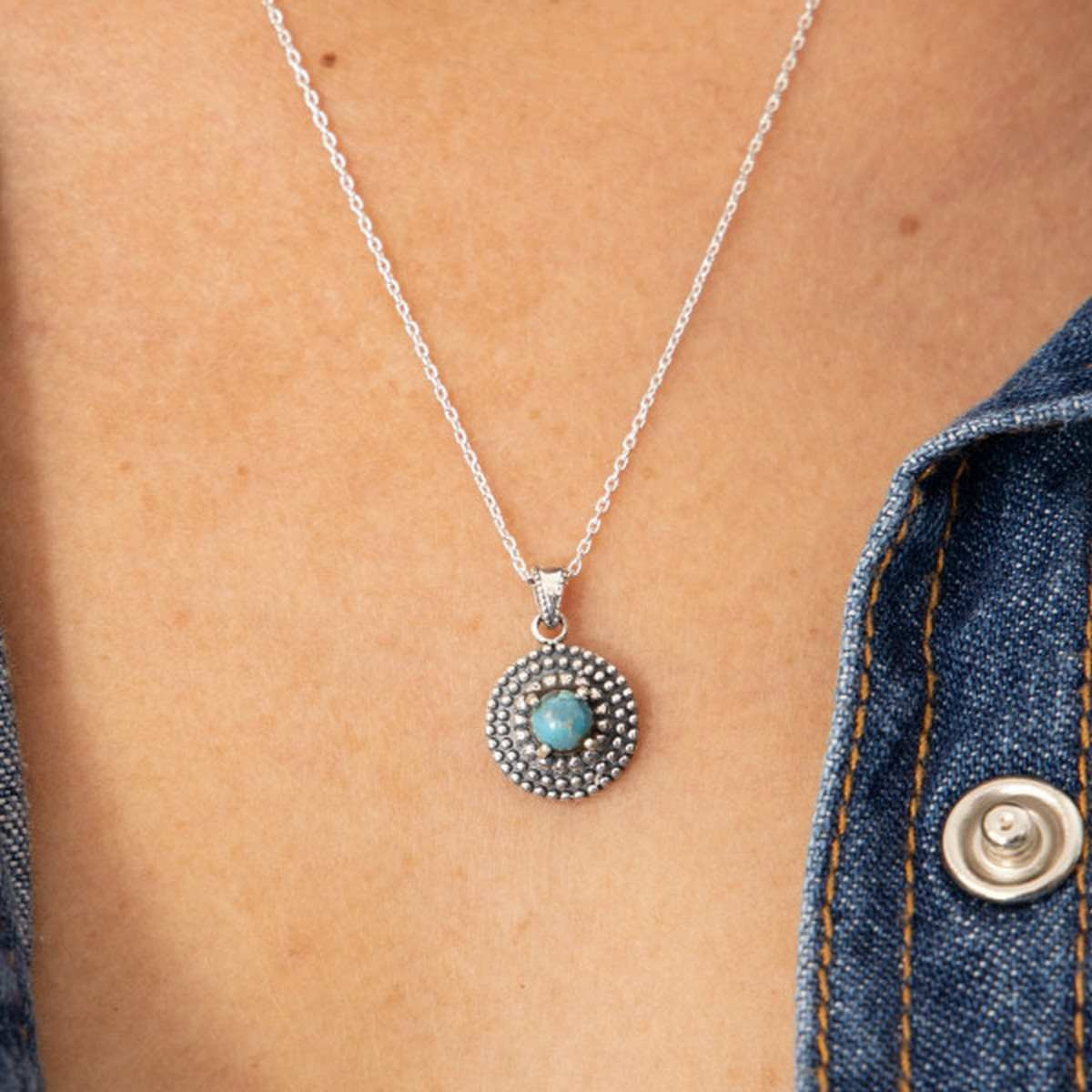 Collier "Pochote" Turquoise 0,10ct et Argent Massif 925/1000