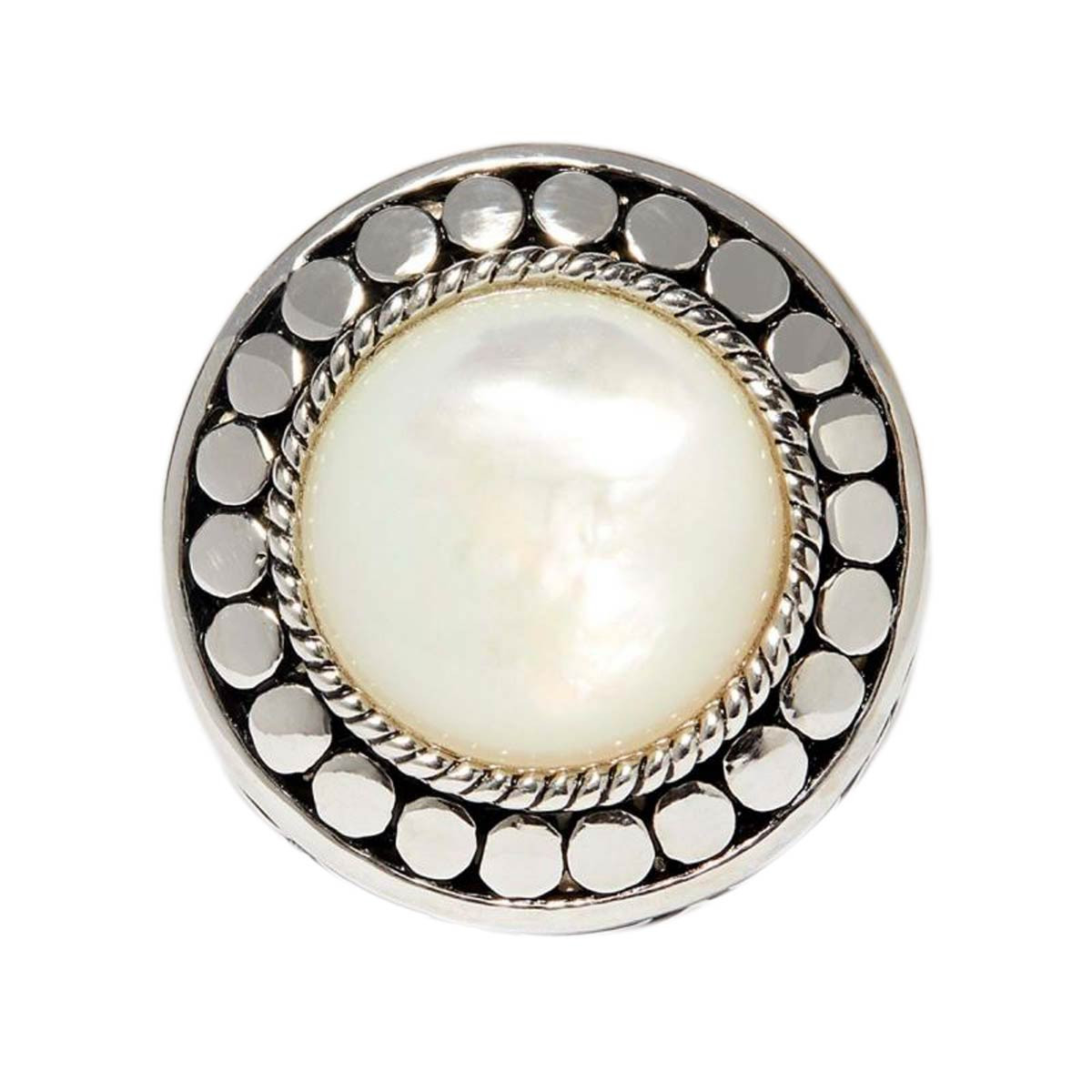 Bague argent massif nacre de forme ronde et de torsades Bague "Pirul" Nacre 6,7ct et Argent Massif 925/1000