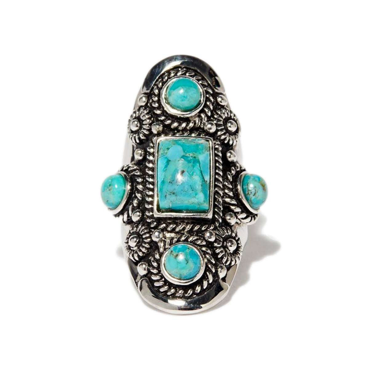 Bague argent massif pierre de turquoise centrale en forme de rectangle Bague "Zarcillo" Turquoise 4,50ct/5 et Argent Massif 925/1000