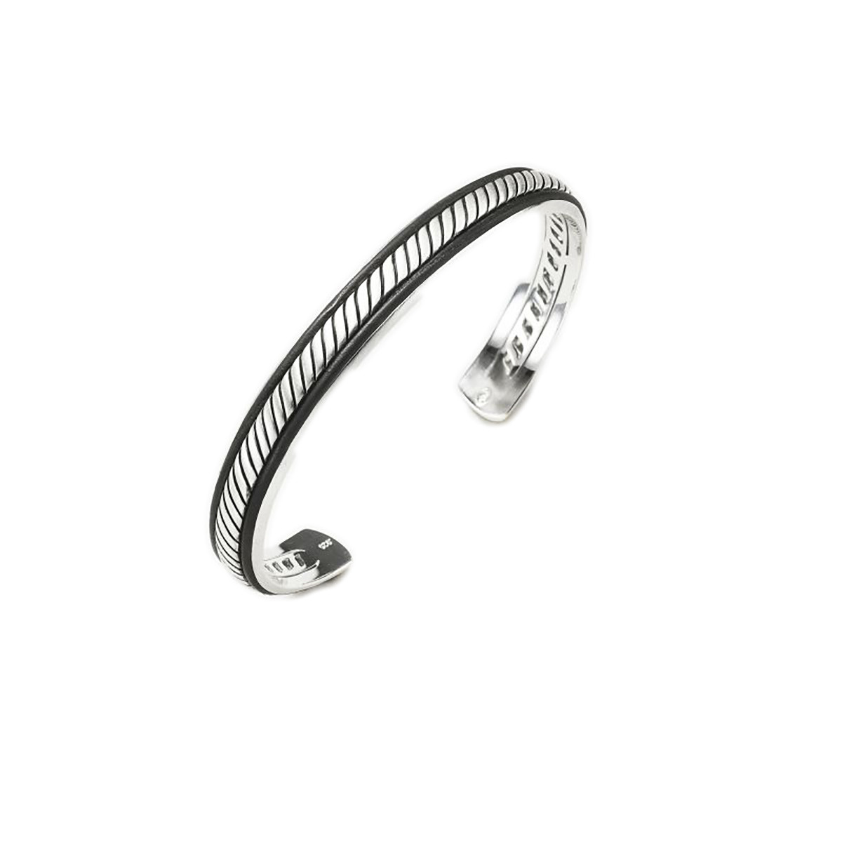 Bracelet jonc Homme AINHOA en Argent massif 925 et Cuir