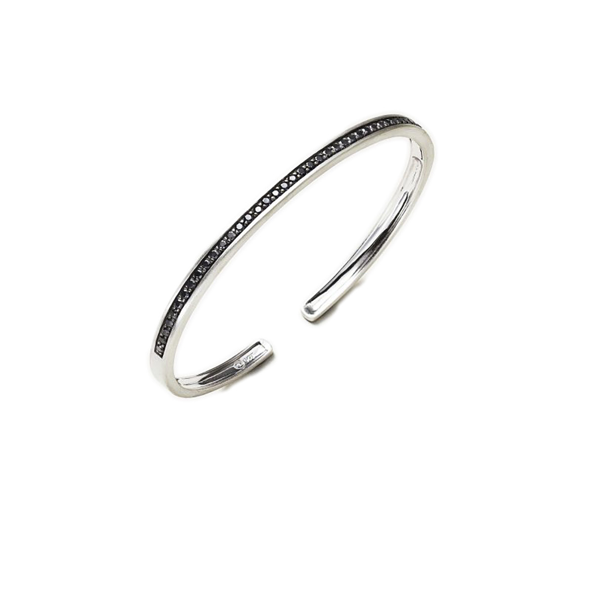 Bracelet jonc Homme ALBAN en Argent massif 925 et Zirconium Noirs Bracelet Homme Argent 925/1000 "Thalor"
