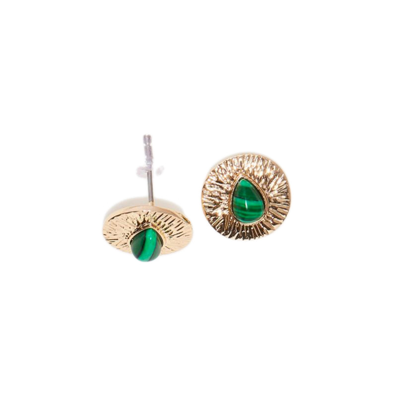 Boucles d'oreilles dorées et malachite