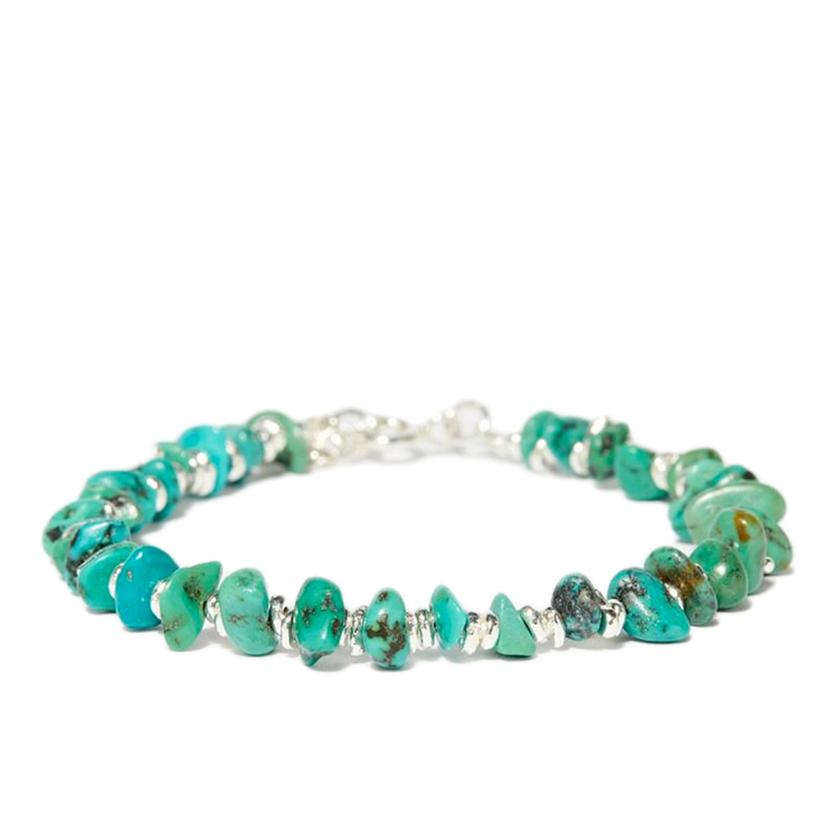 Bracelet argent massif turquoise et détails en argent avec fermoir anneau ressort Bracelet "Tiquilia" Turquoise 17,02ct et Argent Massif 925/1000