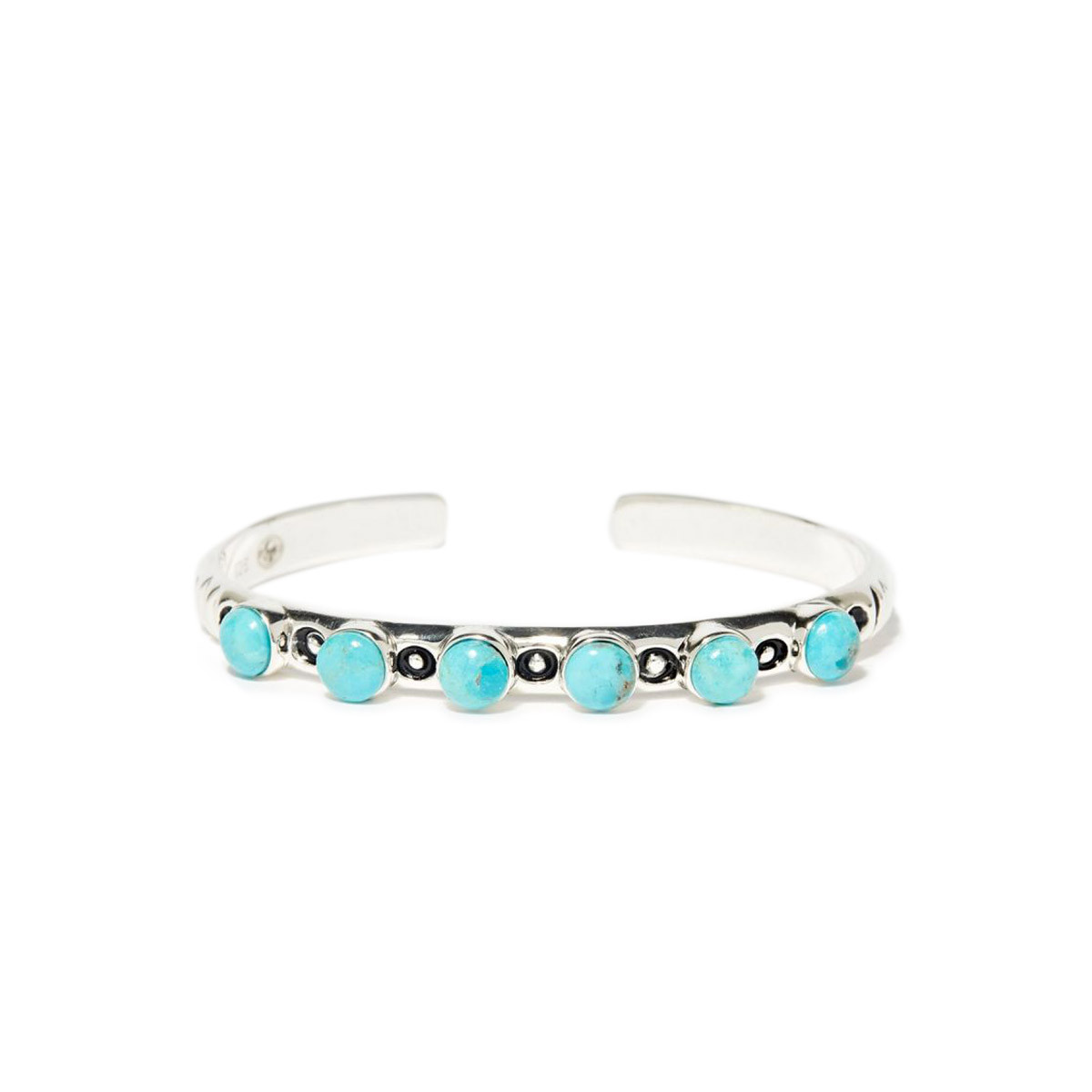 Bracelet ajustable argent massif 6 pierres de turquoise de forme rondes Bracelet Ajustable "Paujil" Turquoise 3,29ct/5 et Argent Massif 925/1000