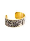 Bracelet manchette "MACKAY" simili cuir serpent métallisé marron finition dorée