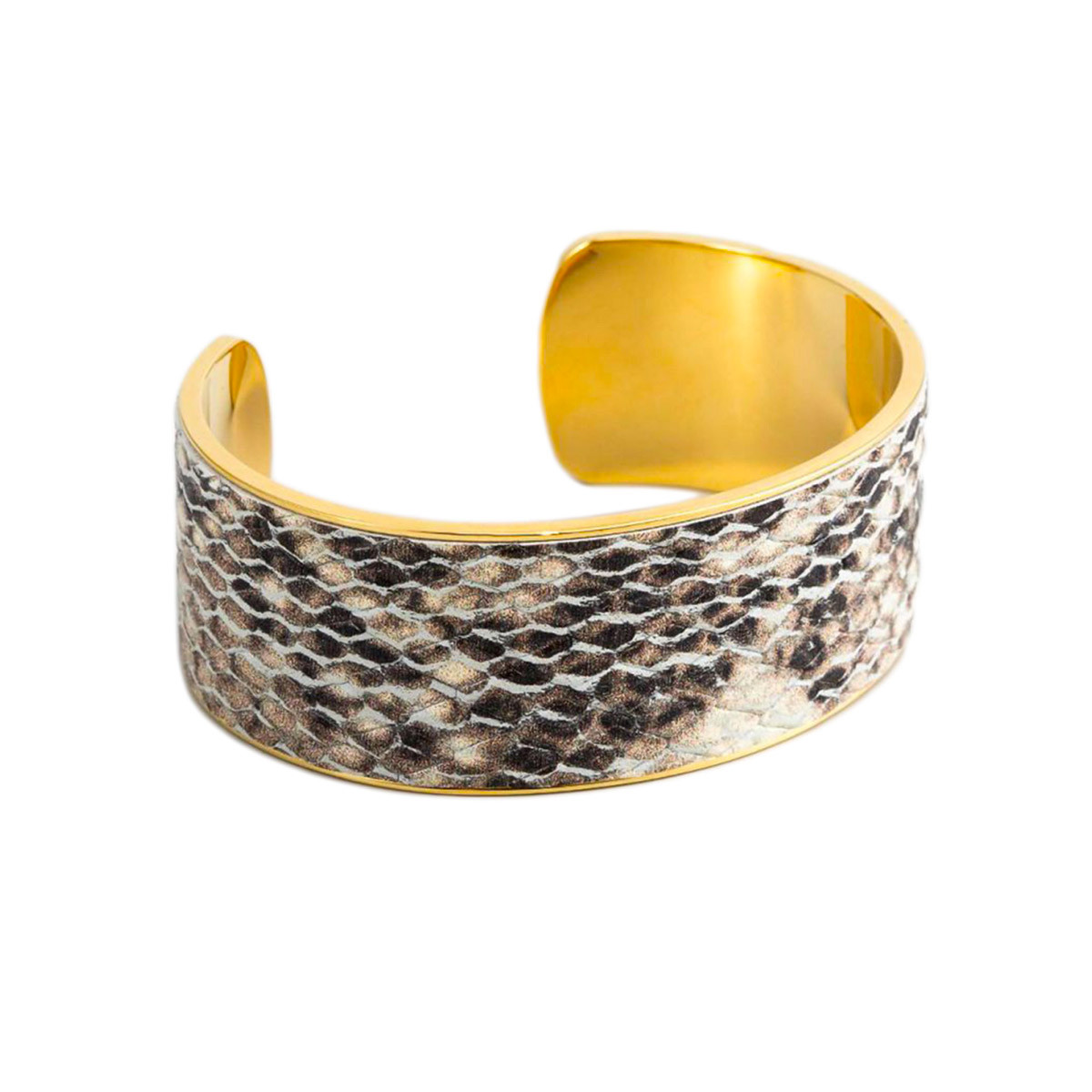 Bracelet manchette "MACKAY" simili cuir serpent métallisé marron finition dorée Bracelet Manchette MURALLIS émail mix finition dorée