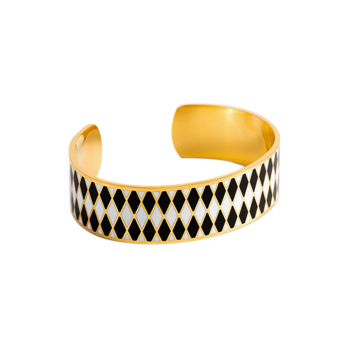 Bracelet Manchette SYMPHONIA émail blanc et noir finition dorée