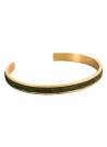Bracelet jonc ouvert "SHANGHAI" Fausse fourrure Verte finition dorée