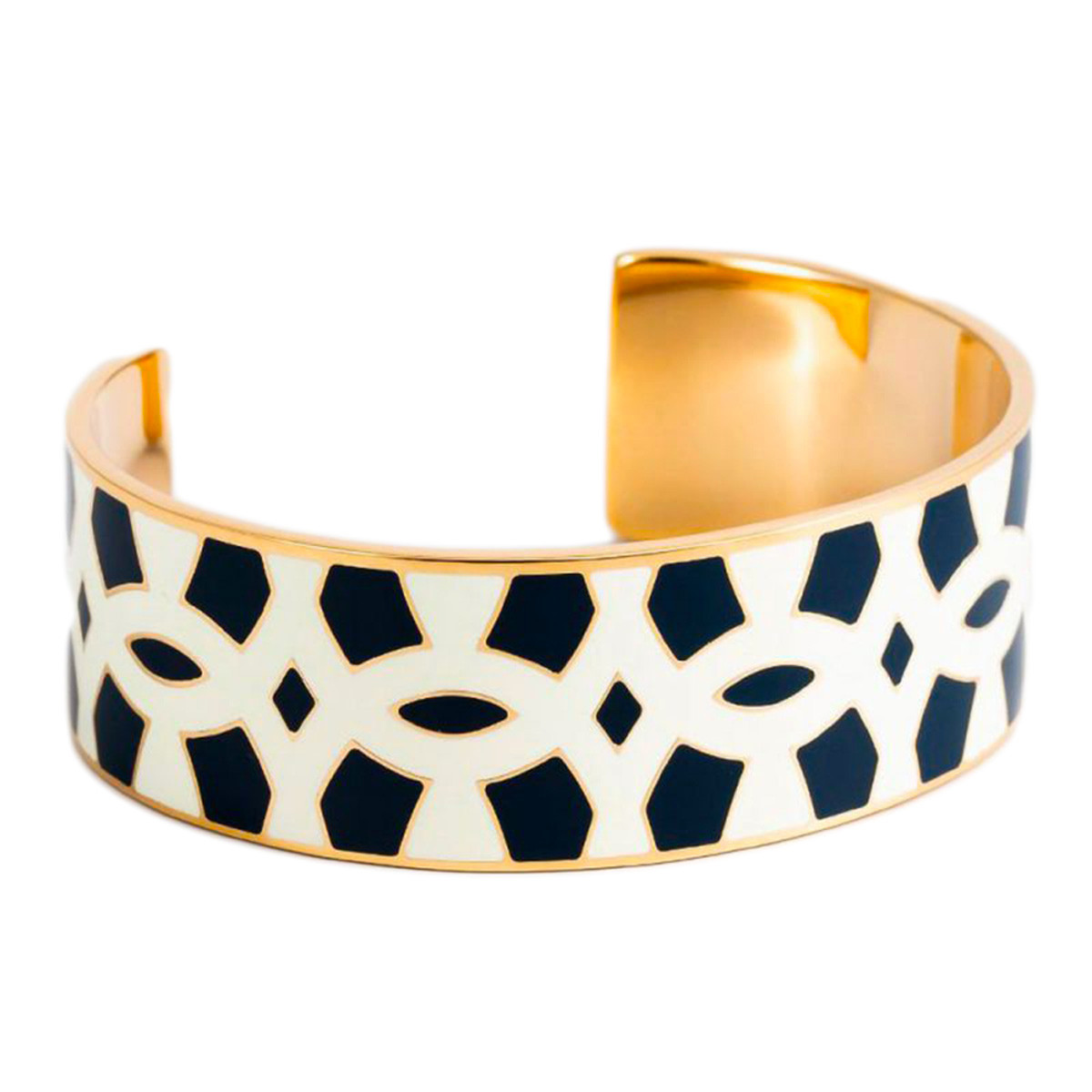 Bracelet manchette "NOUMEA" émail Blanc et Bleu finition dorée Bracelet Manchette VITRAILLEA émail blanc et bleu finition dorée