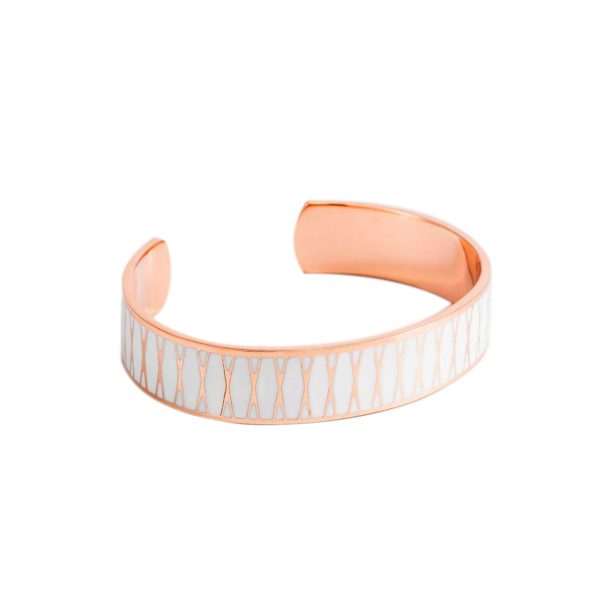 Bracelet ouvert "PALMA" Émail blanc finition rosée