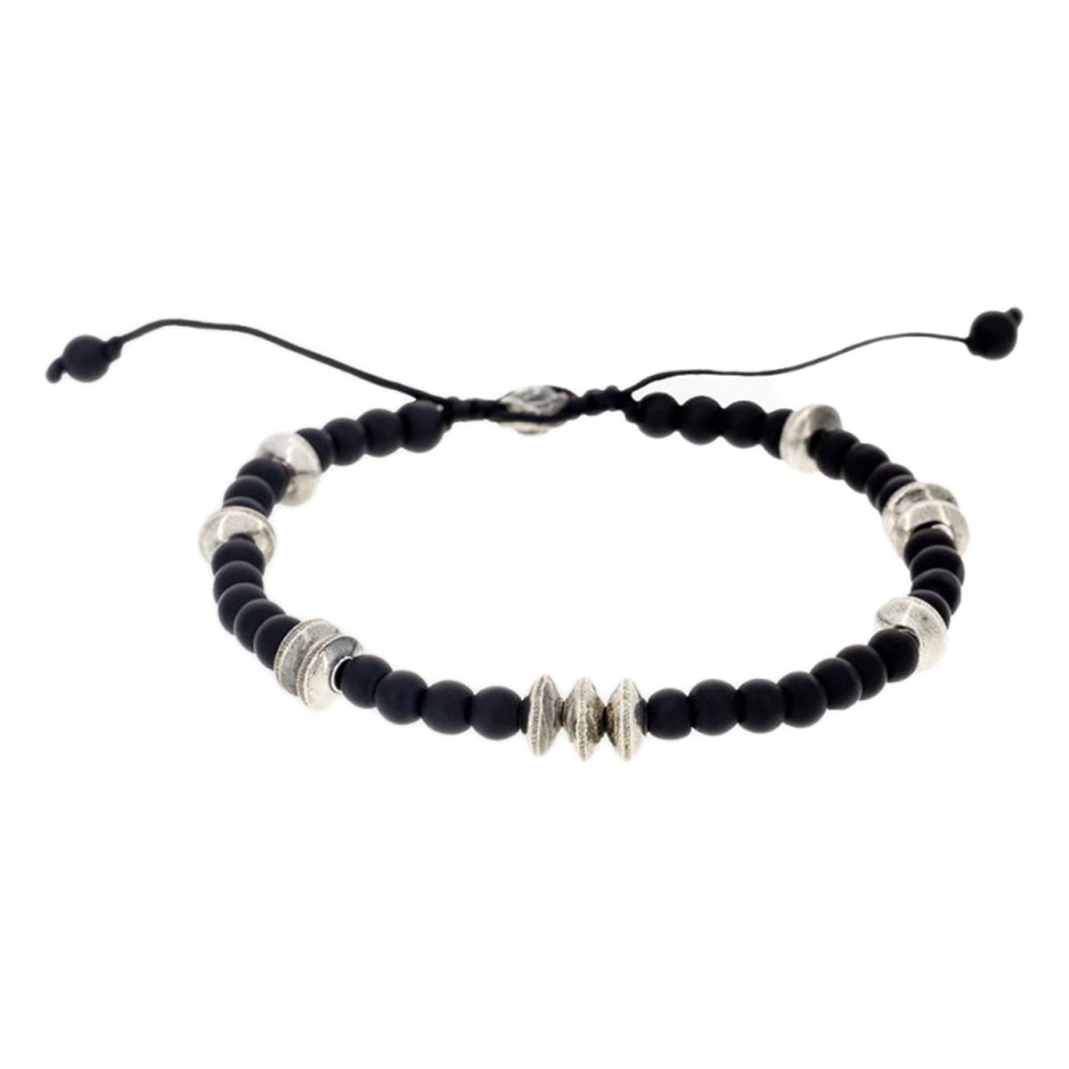 Bracelet Homme "UNAI" avec perles de pierres noires" et Argent 925