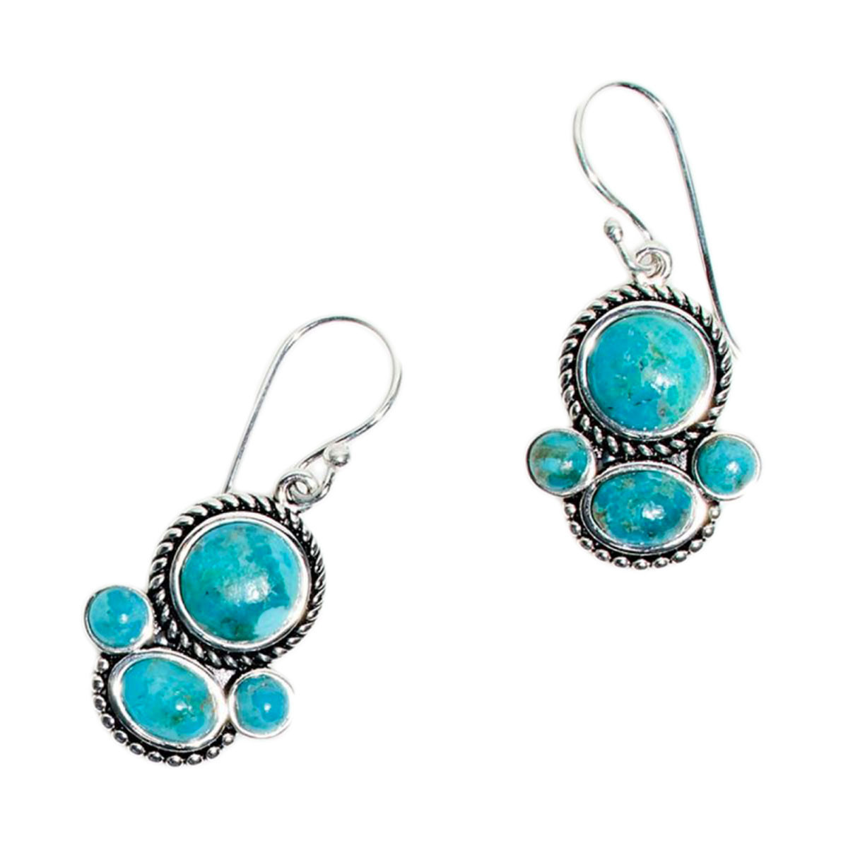 Boucles d'oreilles argent massif turquoise rondes et en forme de pétale Boucles d'oreilles "Yareta" 3,87ct/4 et Argent Massif 925/1000