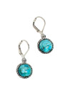 Boucles d'oreilles argent massif pierre centrale de turquoise ronde et motifs ciselés en relief