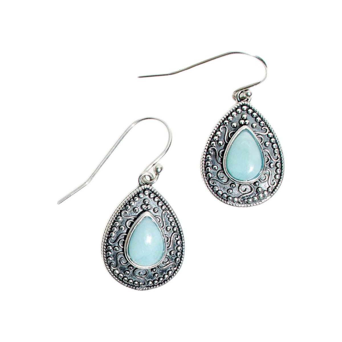 Boucles d'oreilles argent massif et pierre naturelle Boucle d'oreilles "Garbanzo" Larimar 2,24ct/2 et Argent Massif 925/1000