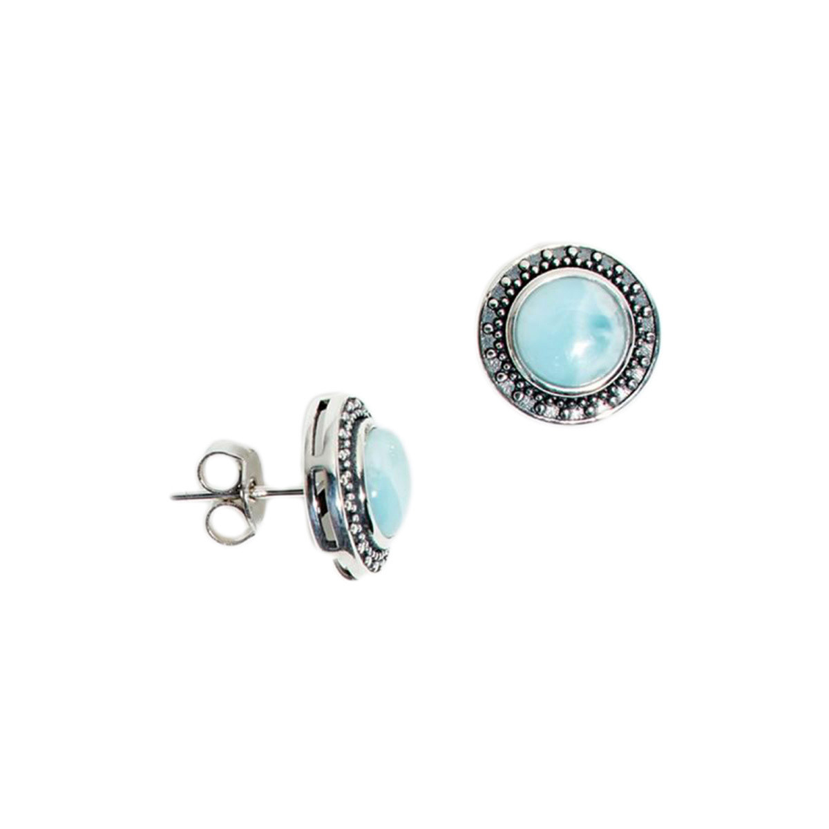 Boucles d'oreilles argent massif larimar ronde Boucles d'oreilles argent massif et pierre naturelle