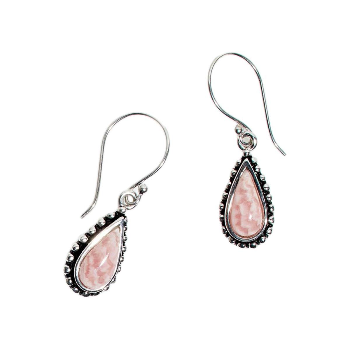 Boucles d'oreilles argent massif et pierre naturelle Boucle d'oreilles "Brea" Rhodochrosite 3 ct/2 et Argent Massif 925/1000
