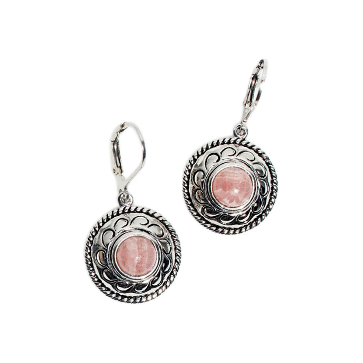 Boucles d'oreilles argent massif rhodochrosite ronde Boucle d'oreilles "Coquito" Rhodochrosite 2,2ct/2 et Argent Massif 925/1000
