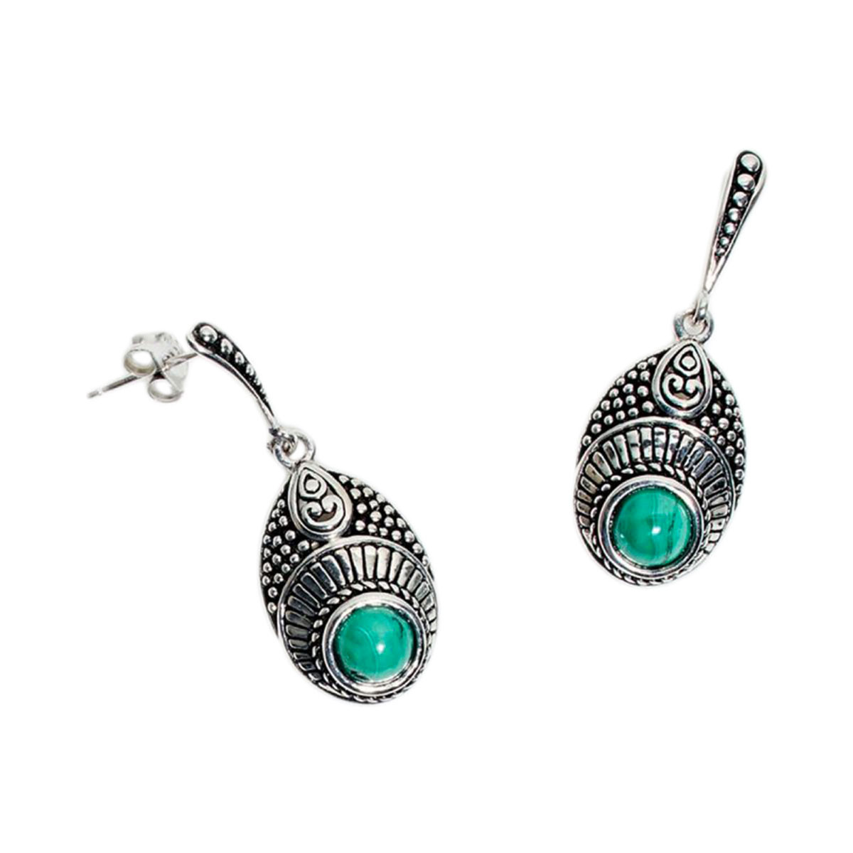 Boucles d'oreilles argent massif malachite verte Boucle d'oreilles "Cedrón" Malachique 1,80ct/2 et Argent Massif 925/1000