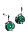 Boucles d'oreilles pendantes en argent massif pierre de malachite ronde