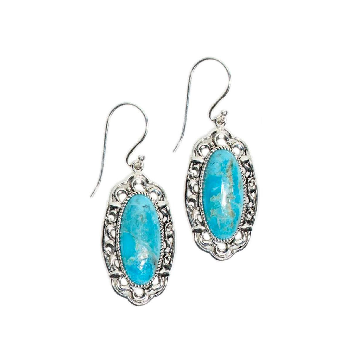 Boucles d'oreilles argent massif et pierre de turquoise ovale Boucles d'oreilles "Vibora" Turquoise 8,93 ct/2 et Argent Massif 925/1000