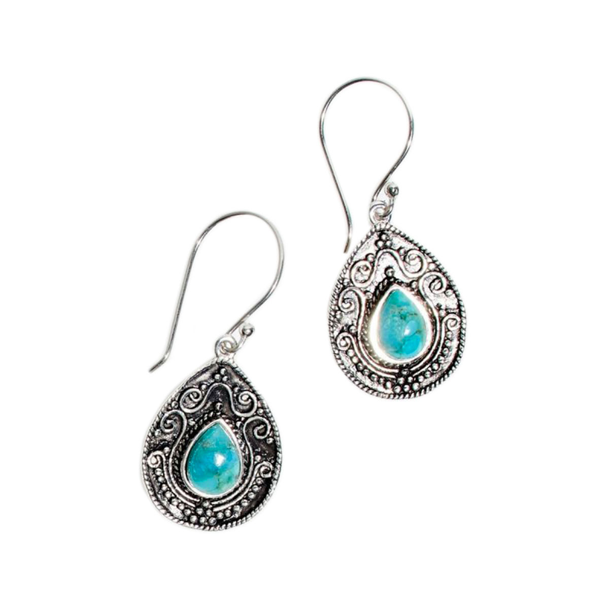 Boucles d'oreilles argent massif et pierre naturelle Boucle d'oreilles "Frijolillo" Turquoise 1,80ct/2 et Argent Massif 925/1000
