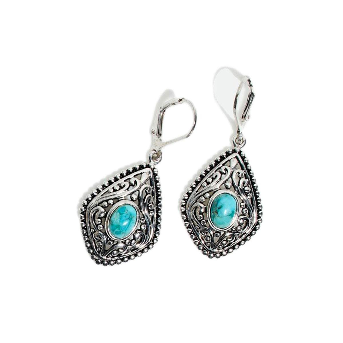 Boucles d'oreilles argent massif et pierre naturelle Boucle d'oreilles "Cascarilla" Turquoise 1,80ct/2 et Argent Massif 925/1000