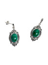 Boucles d'oreilles argent massif  pierre de malachite centrale ovale