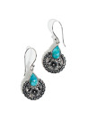 Boucles d'oreilles argent massif turquoise en forme de goutte d'eau fleuri ciselé en relief