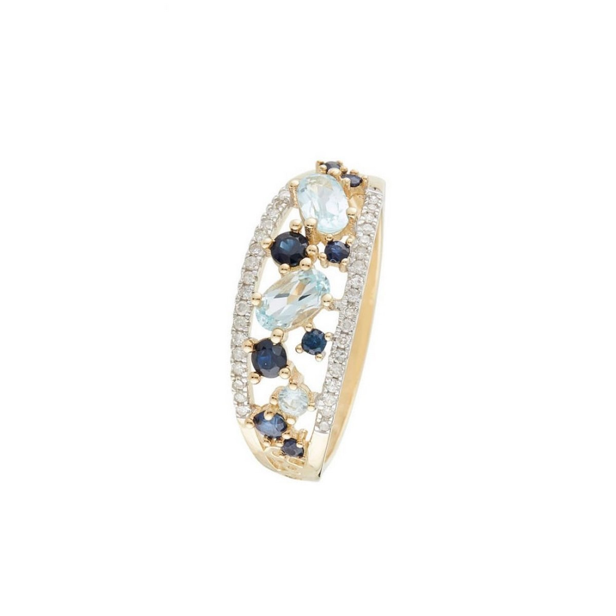 Bague Or Jaune Diamant et Pierre Précieuse Bague "Adria" Or jaune et Multipierres