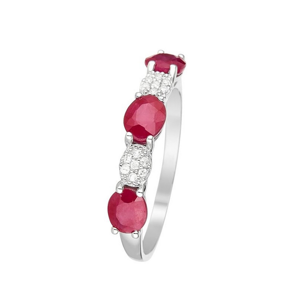 Bague Or Blanc 375 "BRUNI" Diamants 0,06 carat et Rubis 1,44 carats Bague Alliance "Bruni Rubis" Or blanc et Diamants