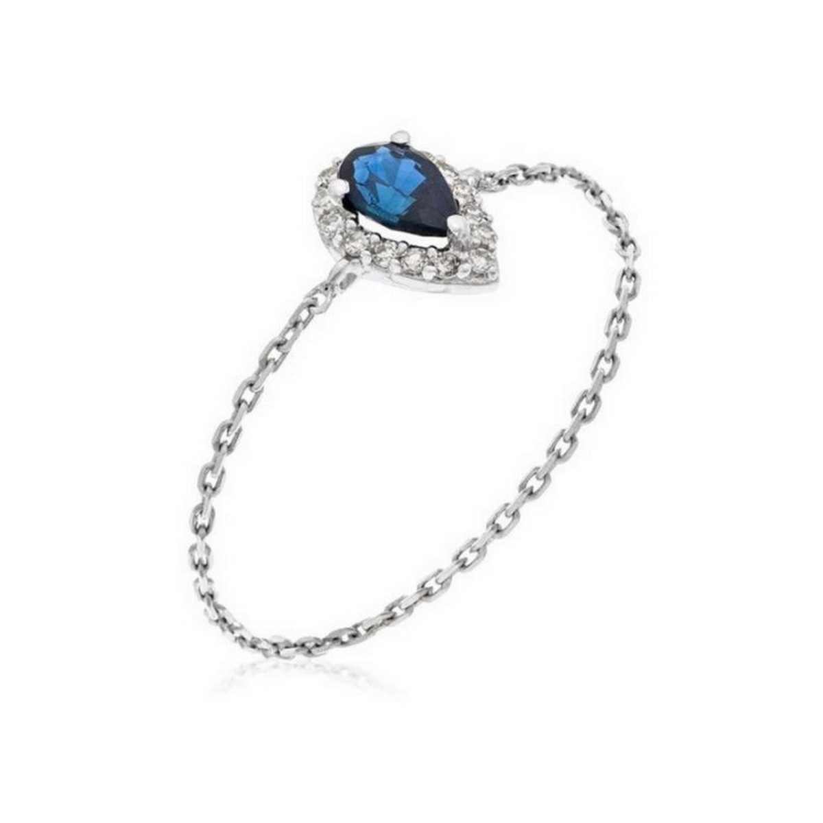 Bague chaîne "Blue Tear Saphir" Or blanc et Diamants