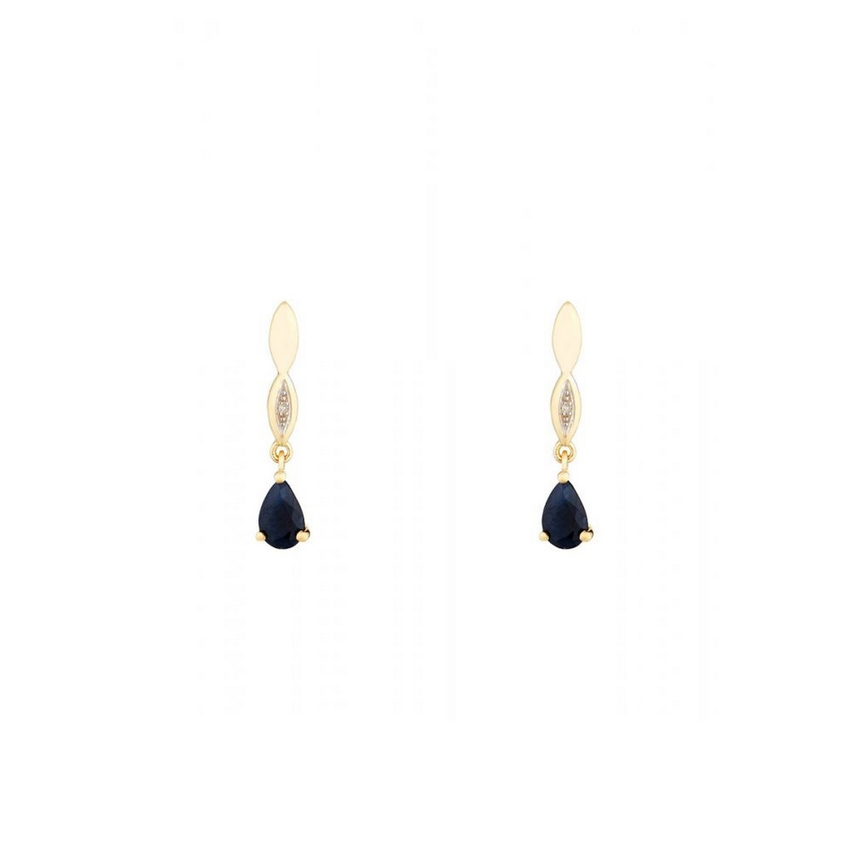 Boucles d'oreilles Or Jaune Diamant et 2 Saphirs, 1,2 carat et 2 diamants Boucles d'oreilles "Tiana" Or jaune et Saphir