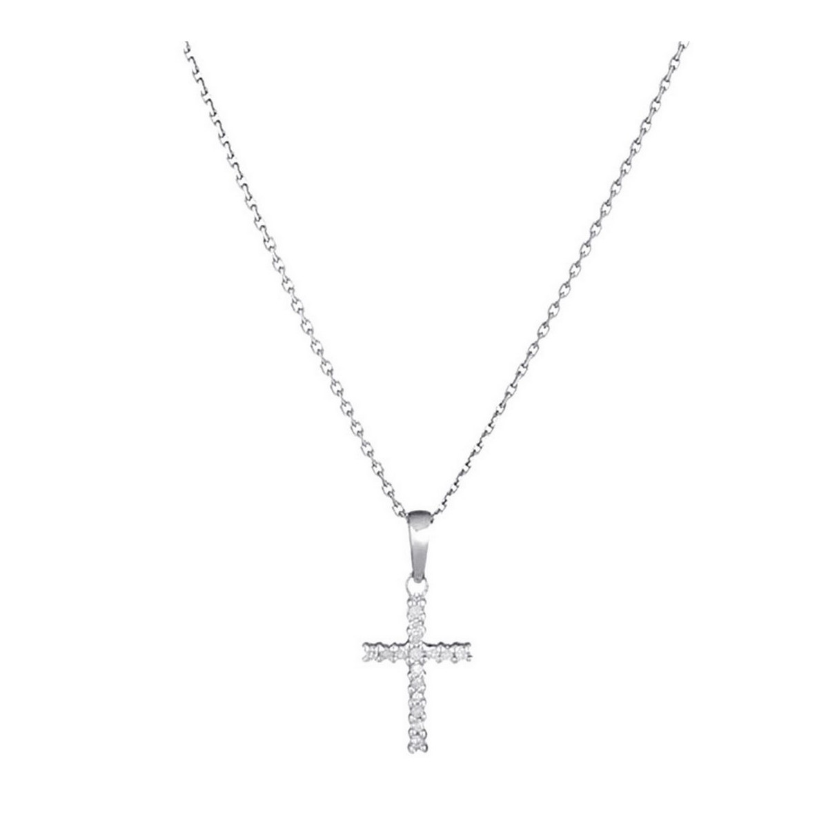 Pendentif Or Blanc et Diamants 0,06 carat "CROIX DU BONHEUR" + chaîne argent offerte Pendentif Or Blanc et Diamants 0,06 carat "CROIX DU BONHEUR" + chaîne argent offerte