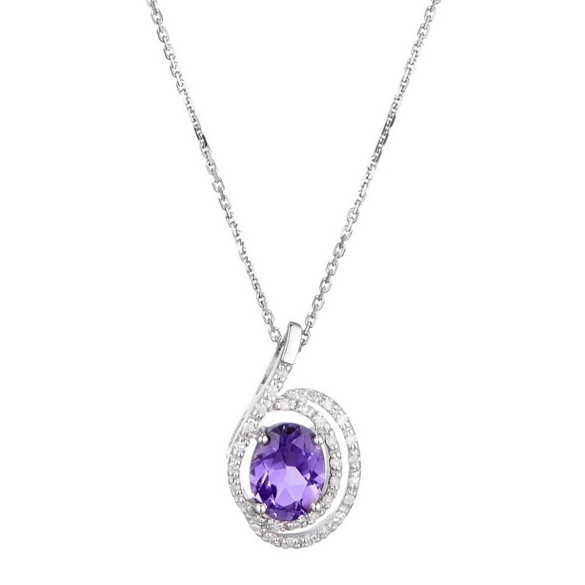 Pendentif Or Blanc "MOOREA" Diamants 0,11 carat et Améthyste 1,2 carat Pendentif "Moorea" Or Blanc et Diamants
