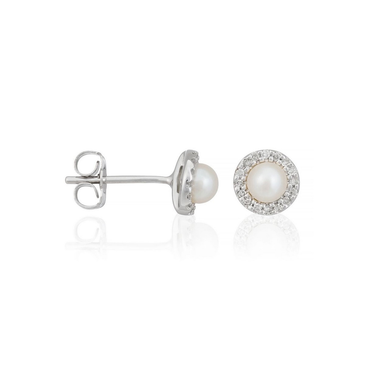 Boucles d'oreilles Or Blanc Diamant et Perle Boucles d'oreilles "Loyale" Or blanc et Perle