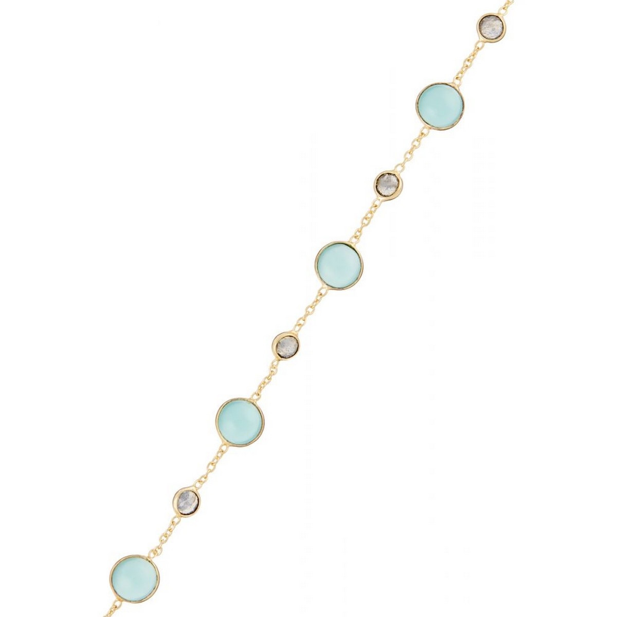 Bracelet chaine "Neela" Aqua Calci bleue Bracelet "Glissia" Aqua Calci et Labradorite Laiton doré