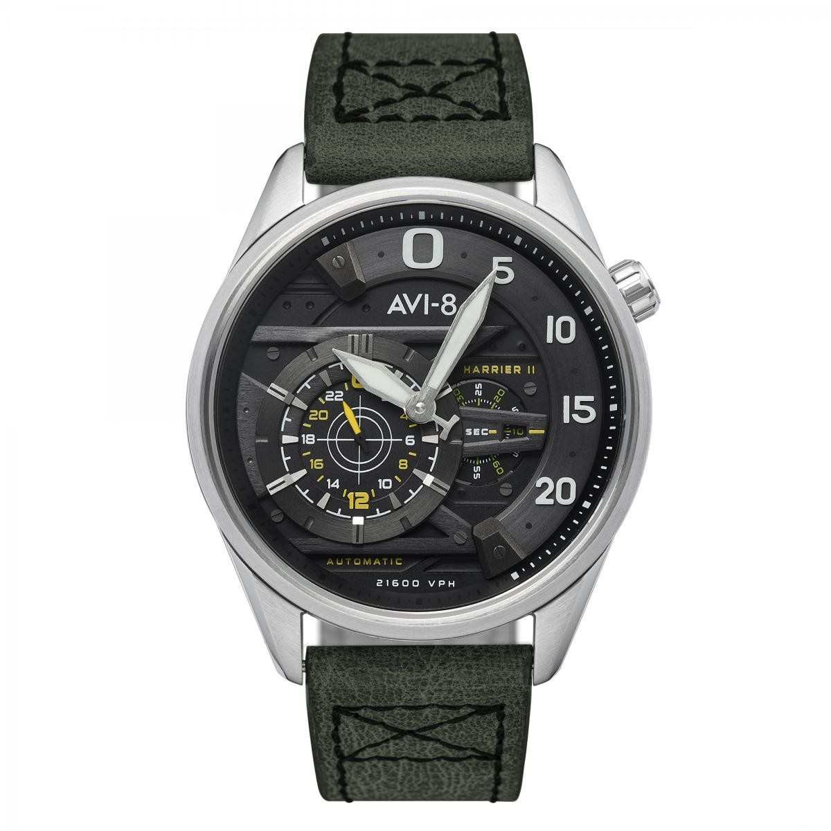 Montre Homme AVI-8 HAWKER HARRIER II Automatique Cadran noir Bracelet cuir vert Montre Homme AVI-8 Hawker Harrier II Automatique - AV-4070-01