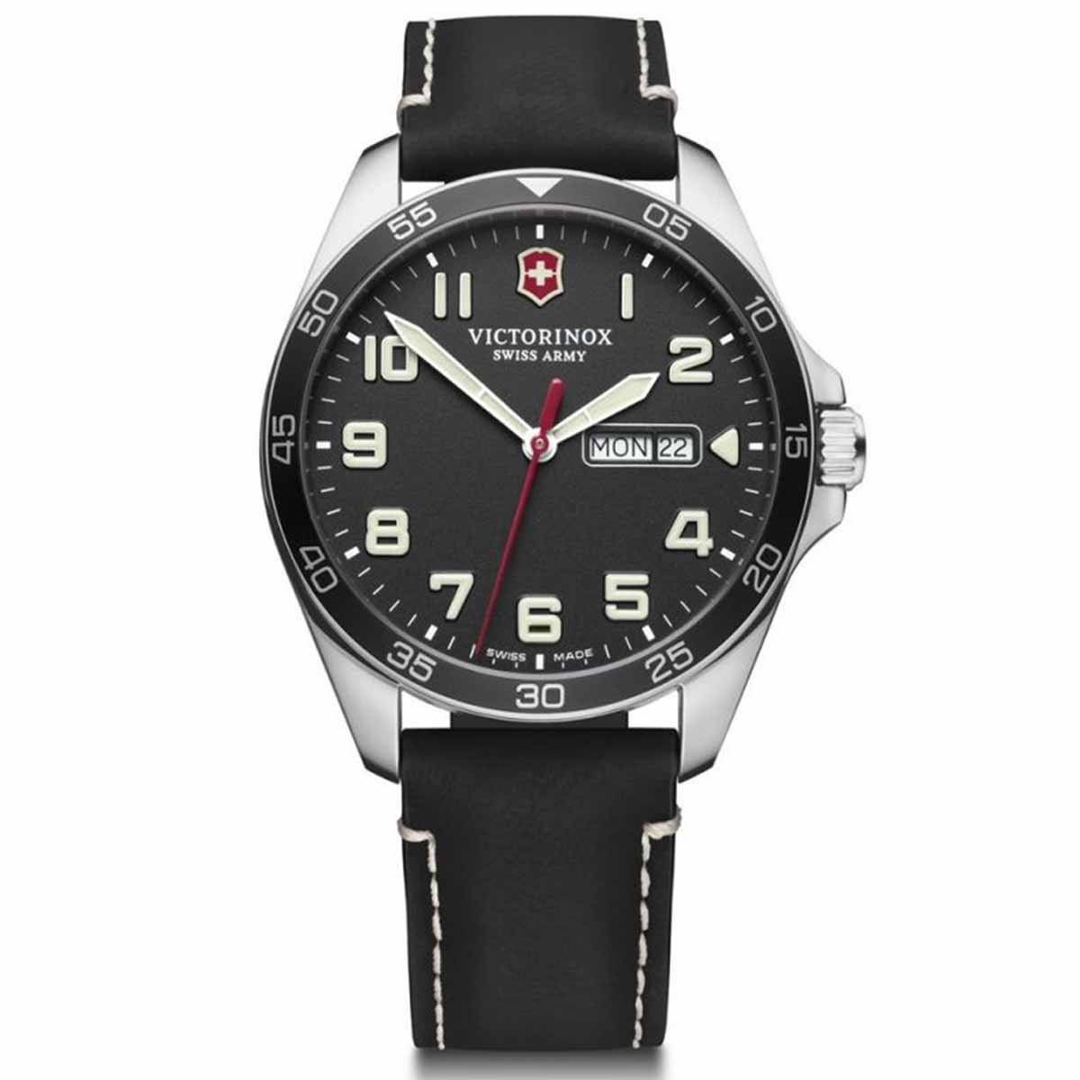 Montre Homme Victorinox FieldForce en cuir noir - 42 mm