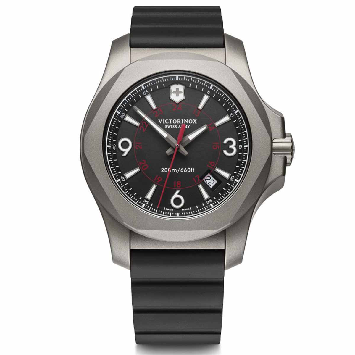 Montre Homme Victorinox I.N.O.X. Titane, cadran gris, bracelet noir caoutchouc - 43 mm