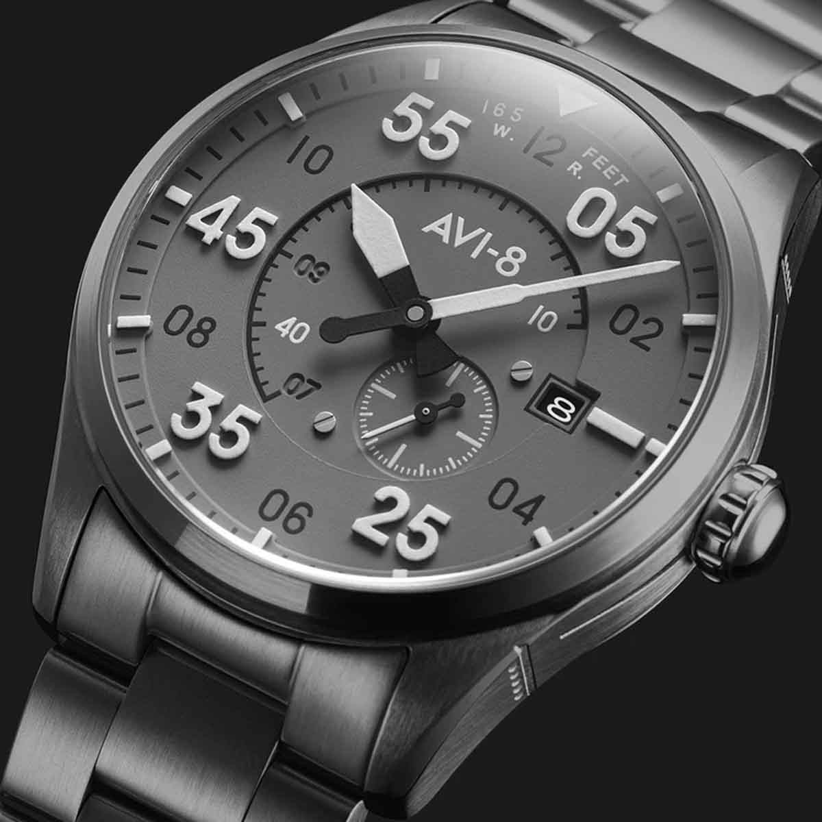 Montre Homme AVI-8 SPITFIRE Automatique Cadran acier gris Bracelet acier + Bracelet cuir Montre Homme AVI-8 Spitfire - Automatique - AV-4073-44