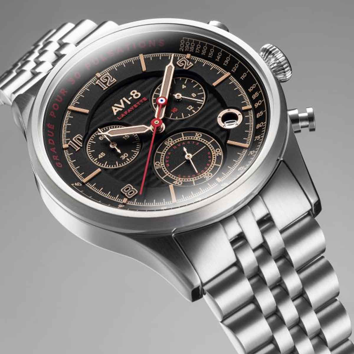 Montre AVI-8 FLYBOY LAFAYETTE méca-quartz cadran noir Montre AVI-8 FLYBOY LAFAYETTE méca-quartz cadran noir