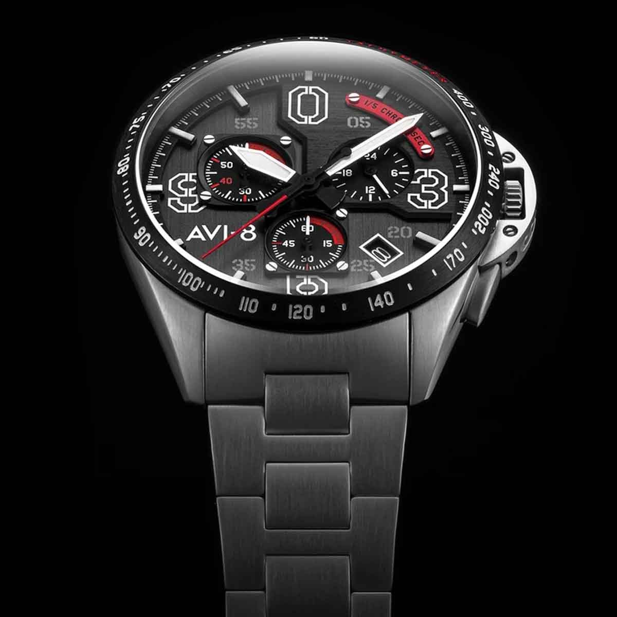 Montre AVI-8 P-51 MUSTANG méca-quartz chronographe - cadran noir Montre AVI-8 P-51 Mustang - Quartz Chronographe - AV-4077-11
