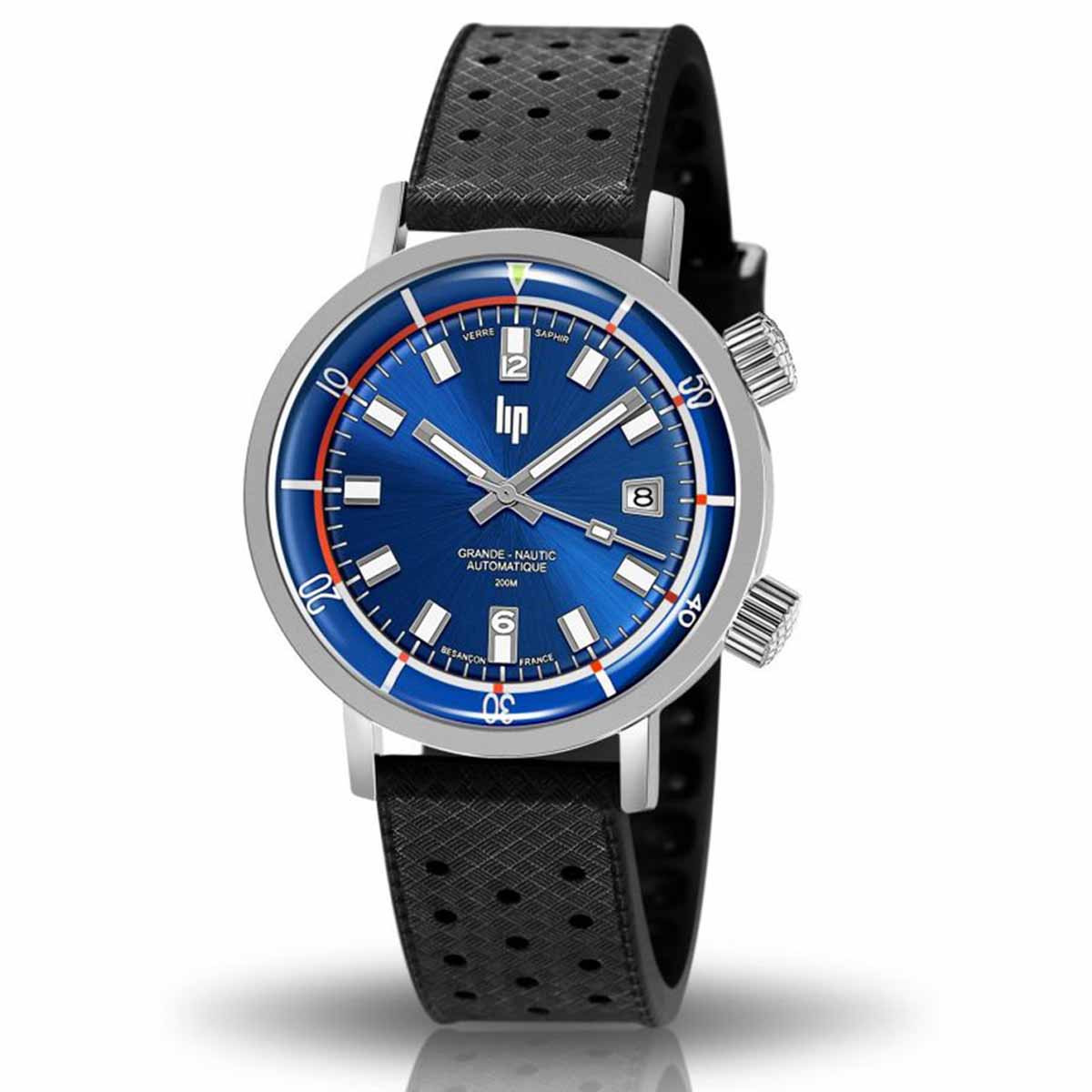 Montre Homme Lip NAUTIC-SKI en caoutchouc noir 