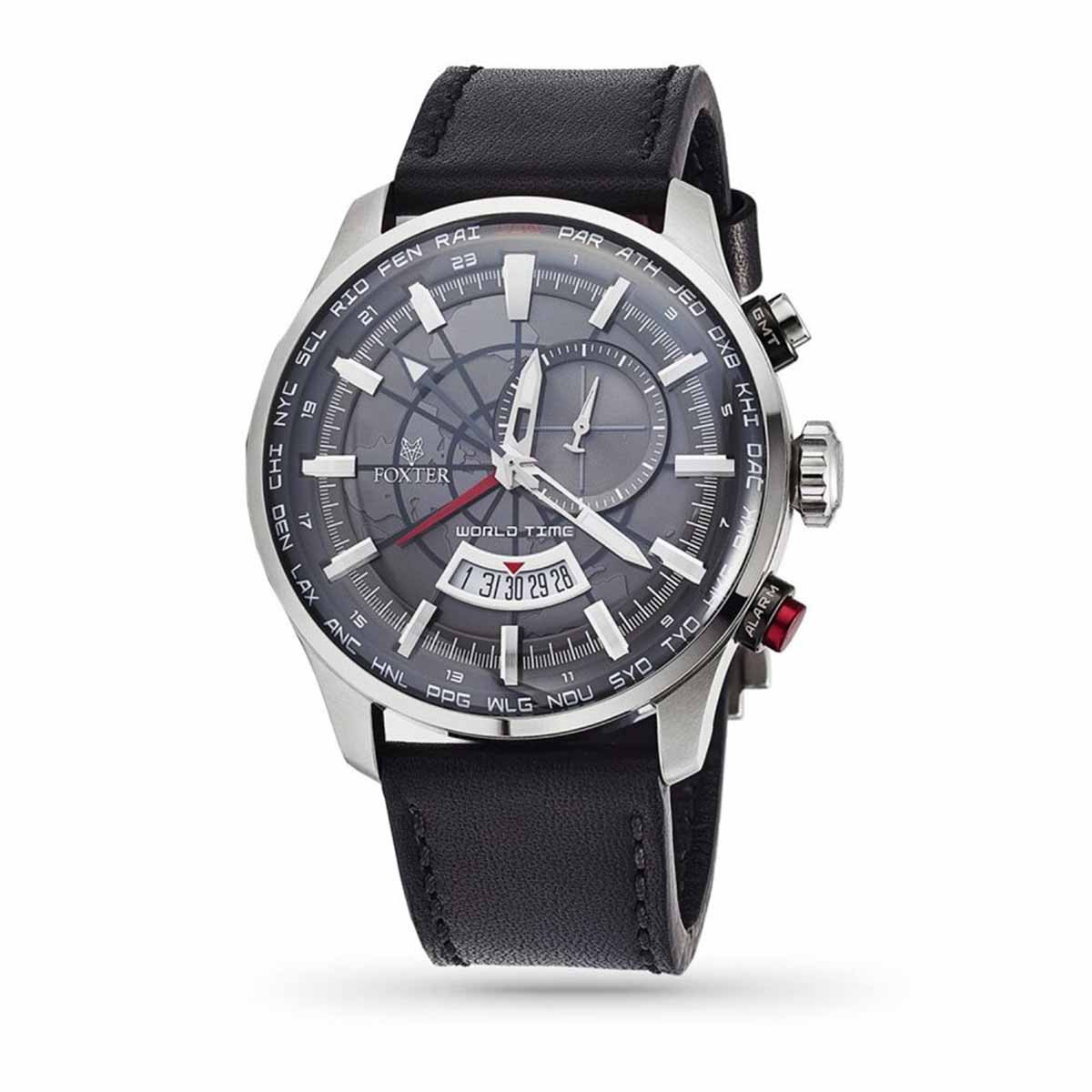 Montre Homme Foxter Avalone bracelet cuir noir, boitier acier et fond gris - FR6040C1BC1