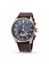 Montre Homme Foxter Avalone bracelet cuir marron, Boîtier Acier PVD Rose et fond bleu - FR6043C4BC2