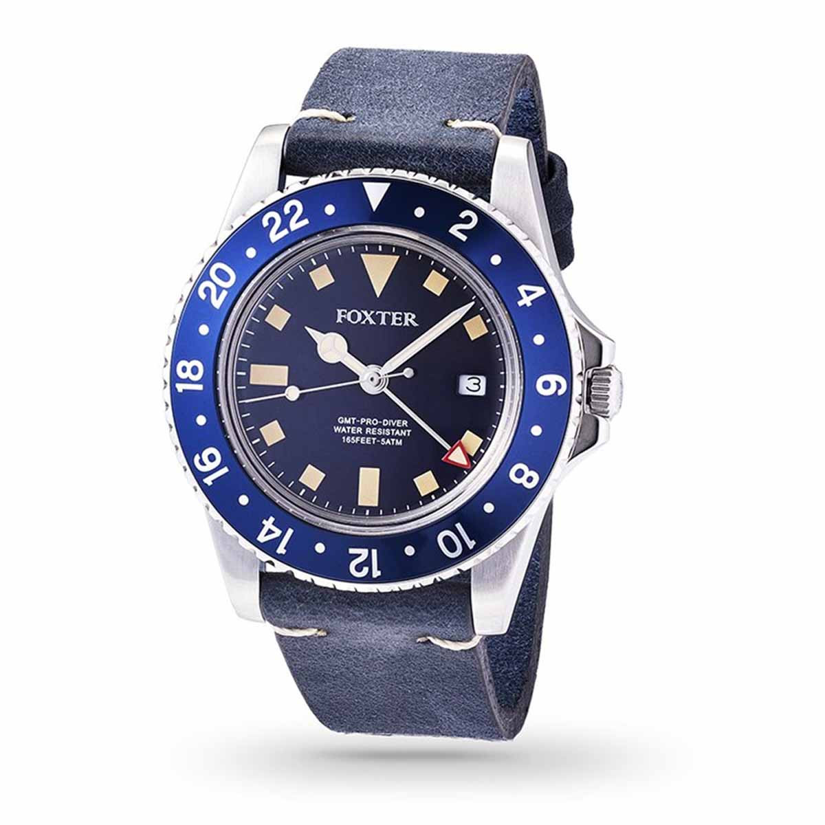 Montre Homme Foxter Sixties bracelet cuir bleu, boitier acier, fond bleu - SIXTIES5