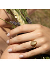 Bague laiton doré montée d'une préhnite verte " Victoire "